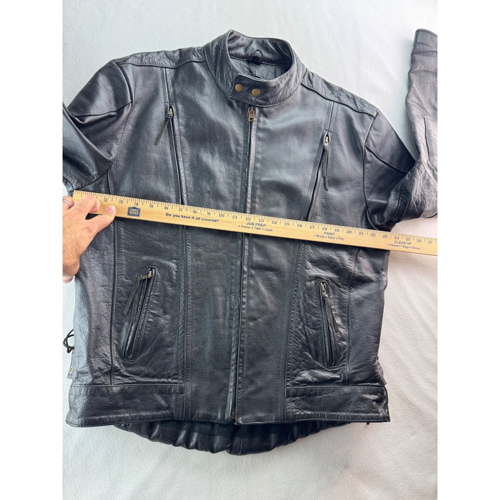 Mens Black Leather‎ Motorcycle Jacket Biker Style Quilted Accents Sz 46 NO LINER - Picture 14 of 16